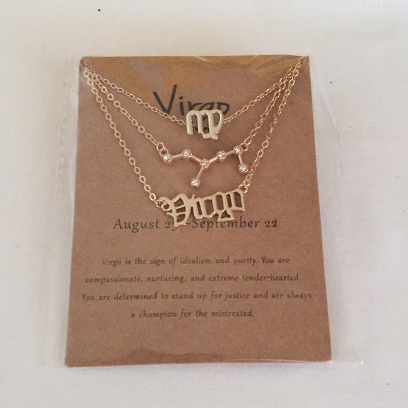 🍏50% OFF/3+...♍ 3-piece zodiac Virgo link chain necklace set (Gold tone) - Picture 2 of 5